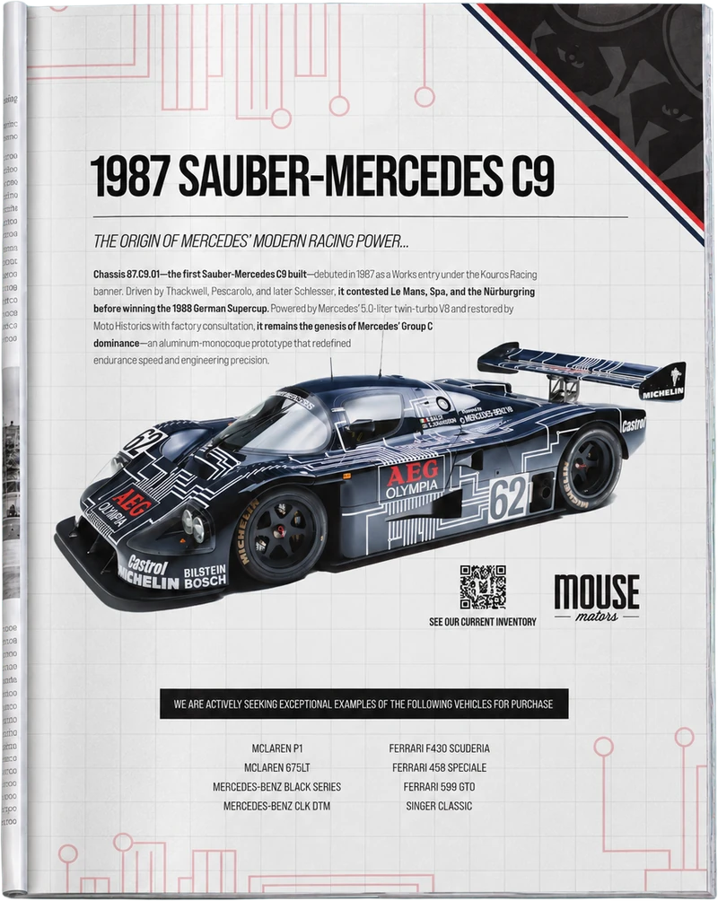 Sauber-Mercedes C9 single-page print advertisement in a magazine