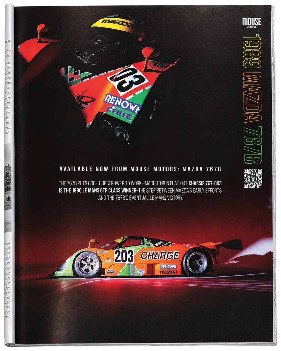 Mazda 767B · Print ad in a photographed magazine mockup