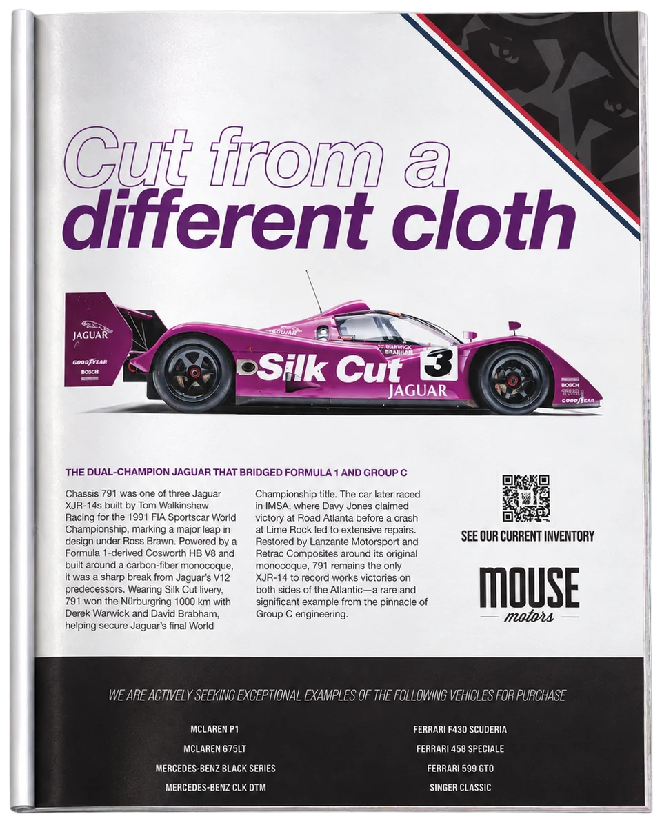Jaguar XJR-14 · Print ad in a photographed magazine mockup