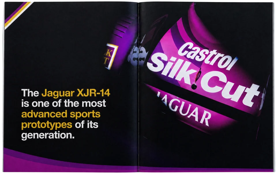 Jaguar XJR-14 · Spread 1 in a photographed magazine mockup