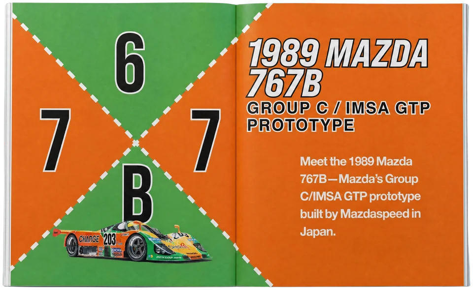 Mazda 767B · Spread 1 in a photographed magazine mockup