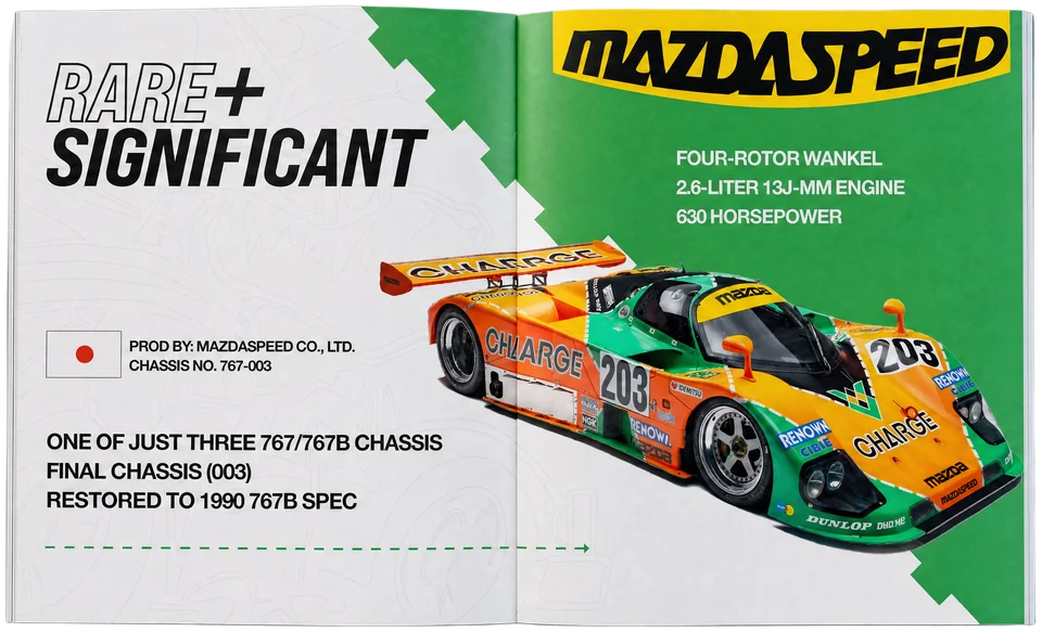 Mazda 767B · Spread 4 in a photographed magazine mockup