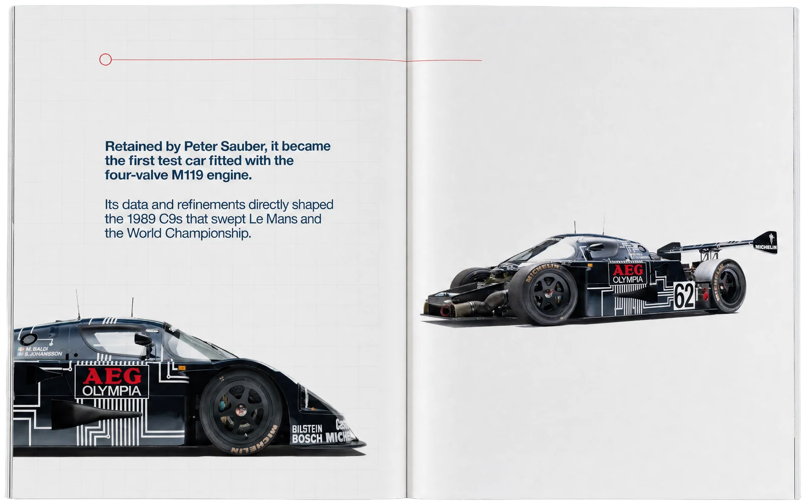 Sauber-Mercedes C9 · Spread 6 in a photographed magazine mockup