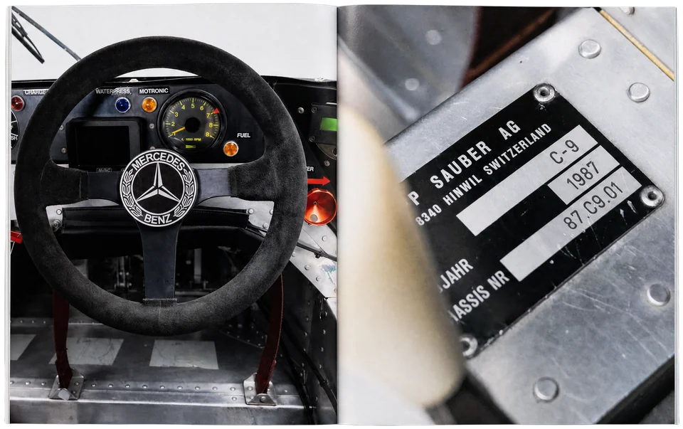 Sauber-Mercedes C9 · Spread 8 in a photographed magazine mockup